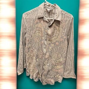 Johnny Was workshop Striped Shirt with Accents button up XS